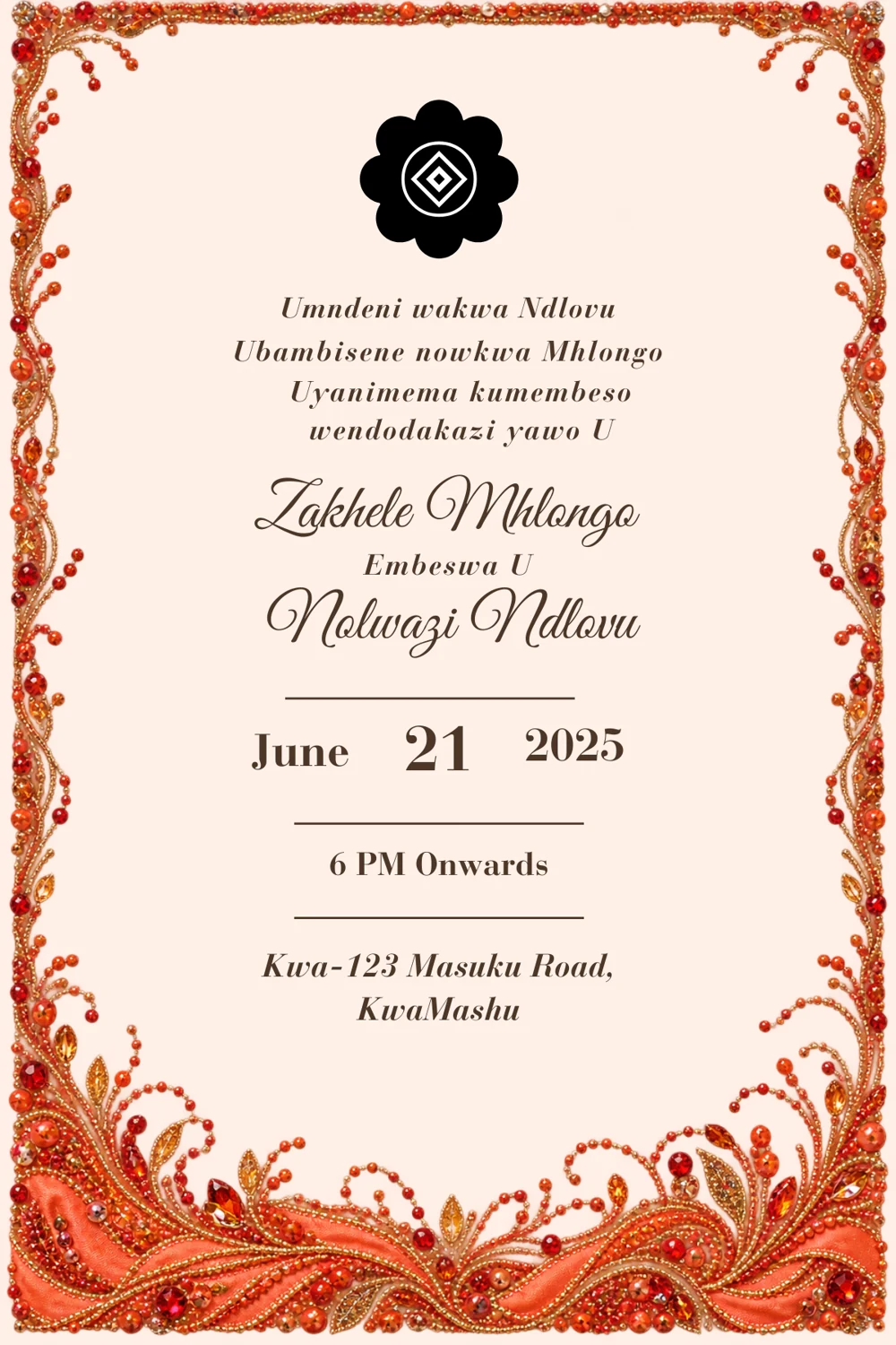 Copper Flourish Umembeso Invitation back