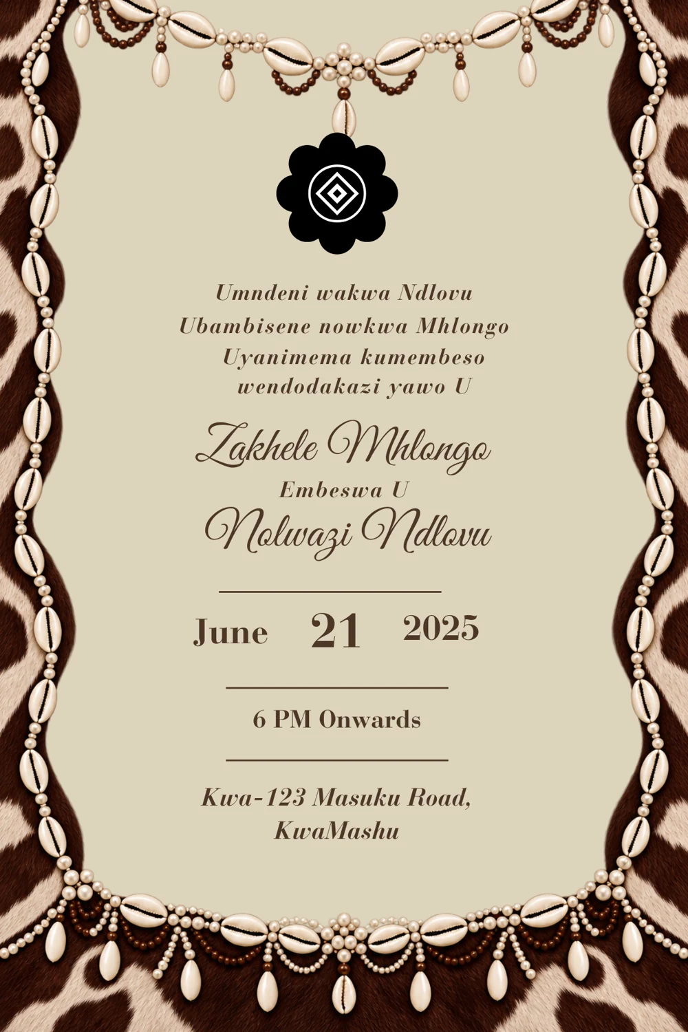 Cowrie and Hide Umembeso Invitation back
