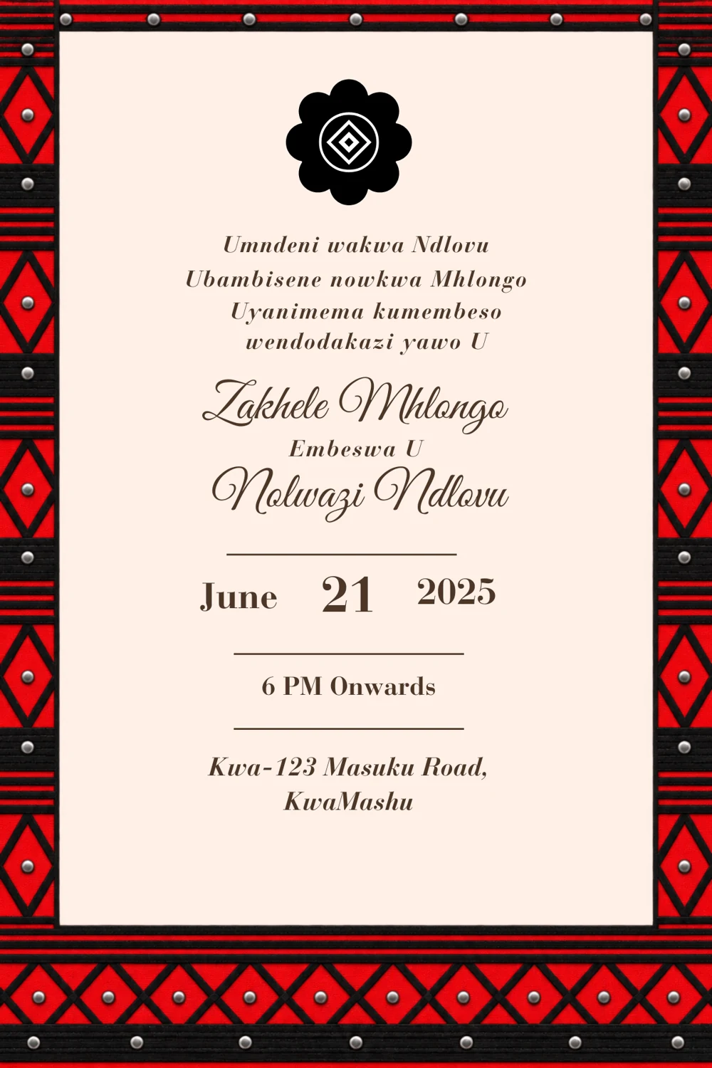 Crimson Diamond Umembeso Invitation back