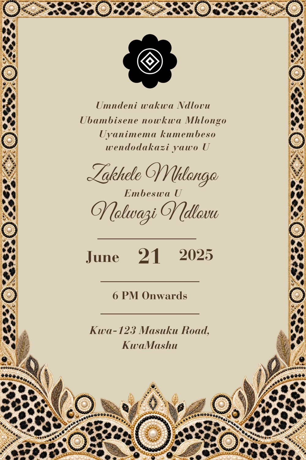 Golden Paisley Umembeso Invitation back