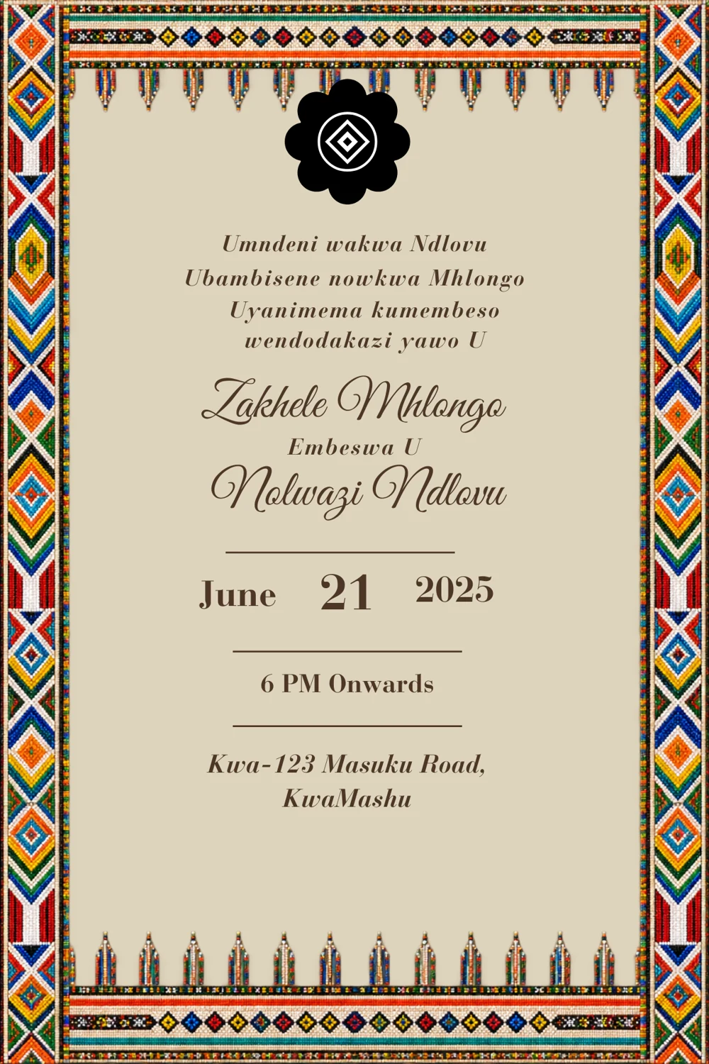 Heritage Stripe Umembeso Invitation back