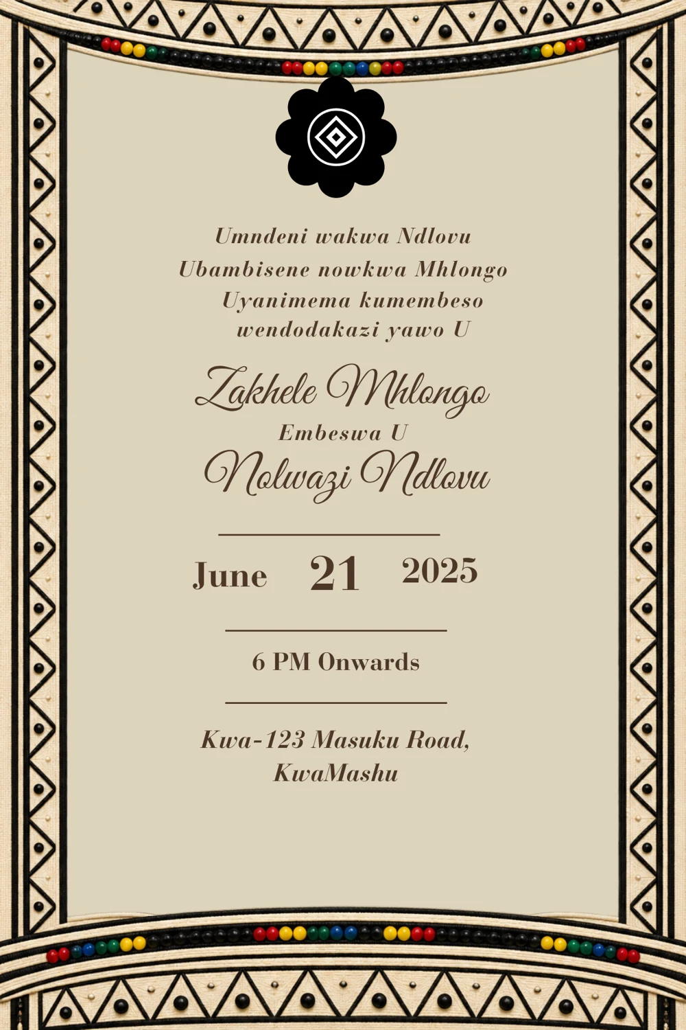 Ivory Heritage Frame Umembeso Invitation back