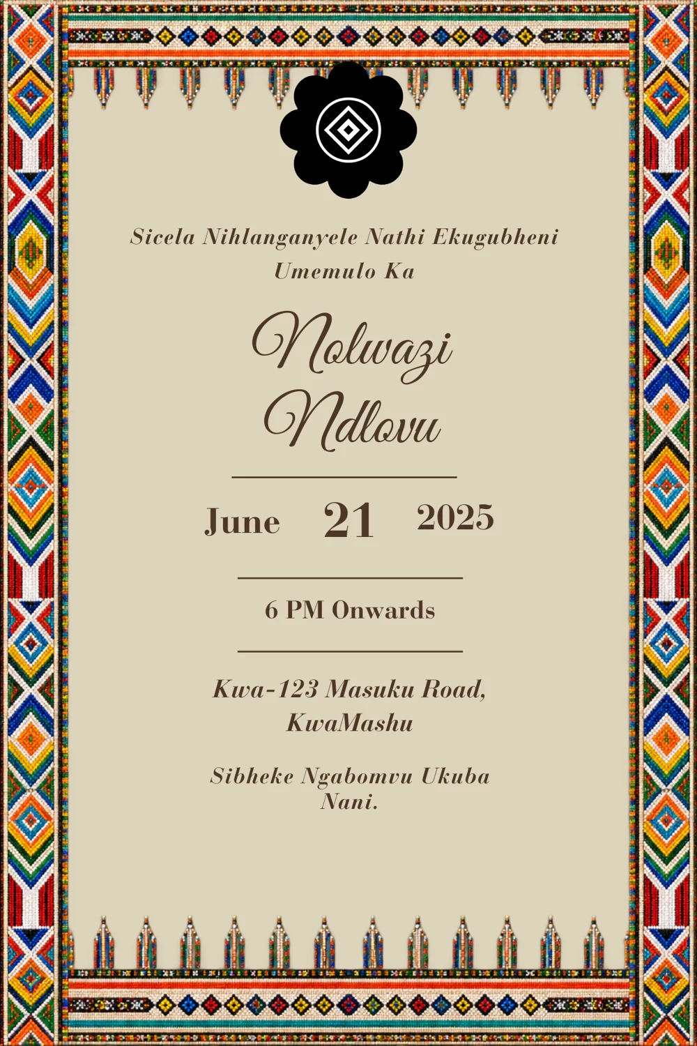 Heritage Stripe Umemulo Invitation back