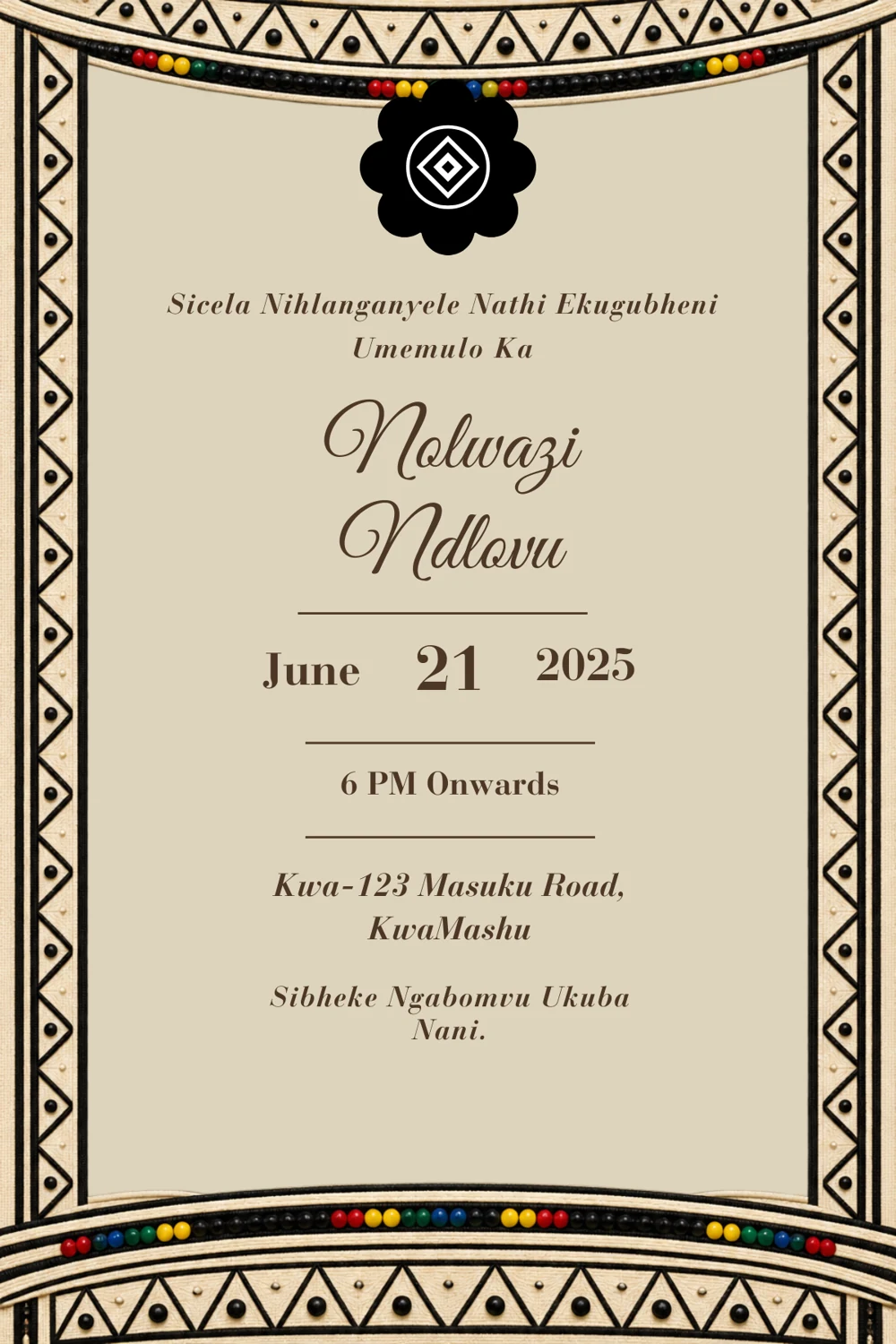 Ivory Heritage Frame Umemulo Invitation back
