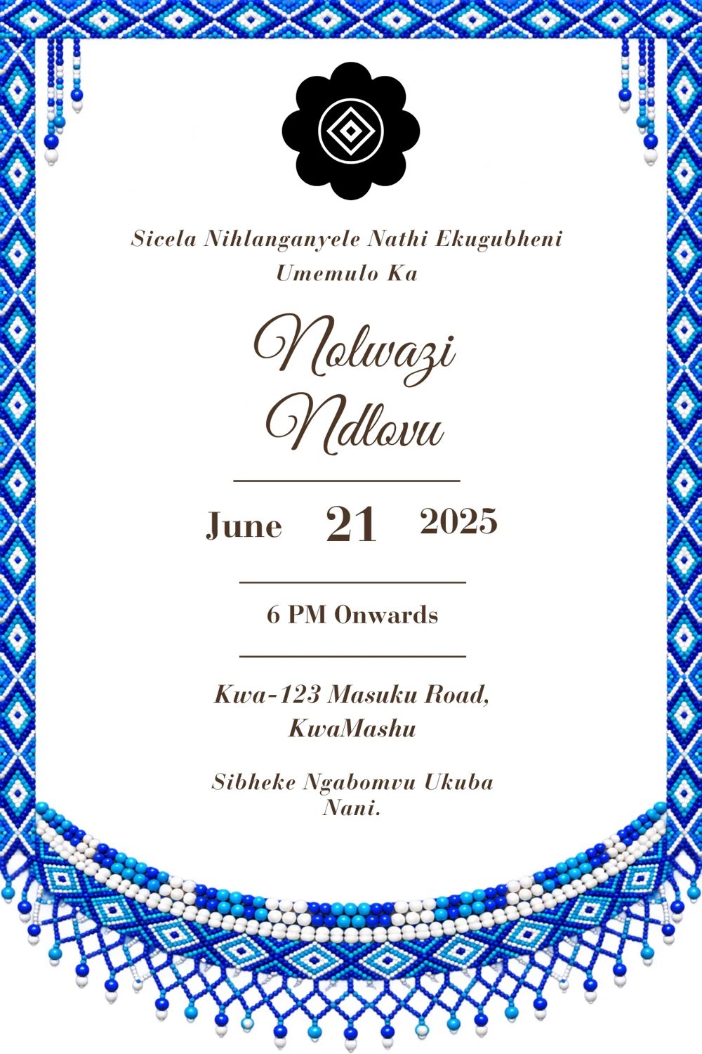 Sapphire Beaded Arch Umemulo Invitation back
