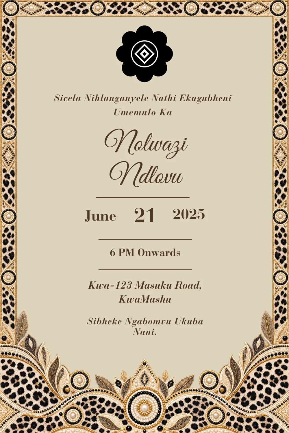 Golden Paisley Umhlonyane Invitation back